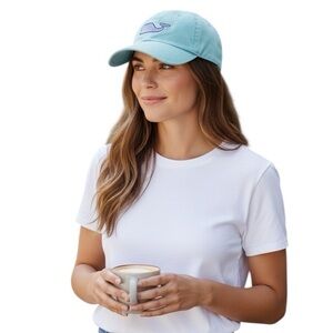 VINEYARD VINES light aqua blue baseball cap hat adjustable back whale logo OS